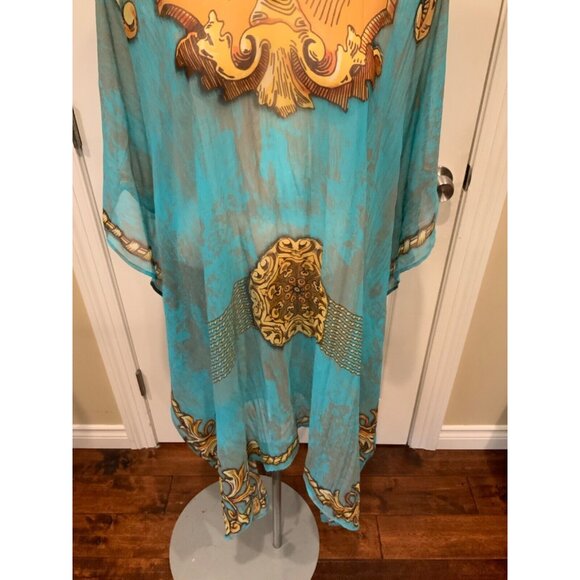 Alberto Makali Light Blue Cover-Up Top W/Gold Paisley Print $135, Size M, NWT! - Picture 3 of 7